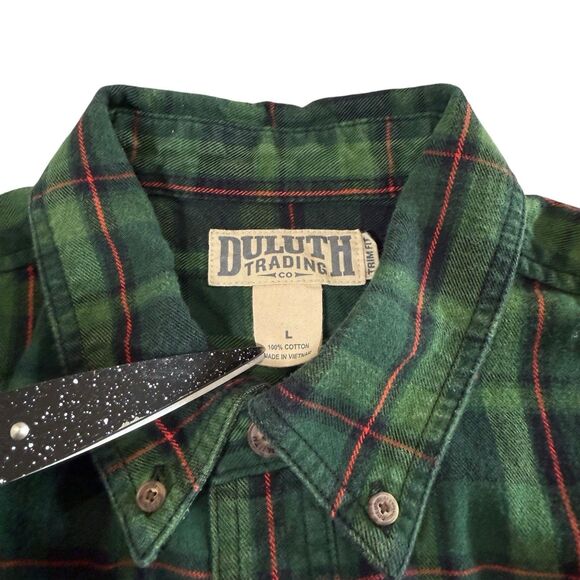 Duluth Trading Shirt Mens Large Green Free Swingin Flannel Trim Fit Large - Picture 4 of 12